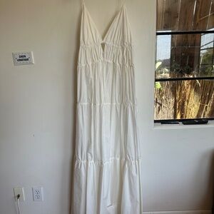 Simkhai white cotton ruched spaghetti strap maxi dress in XL
